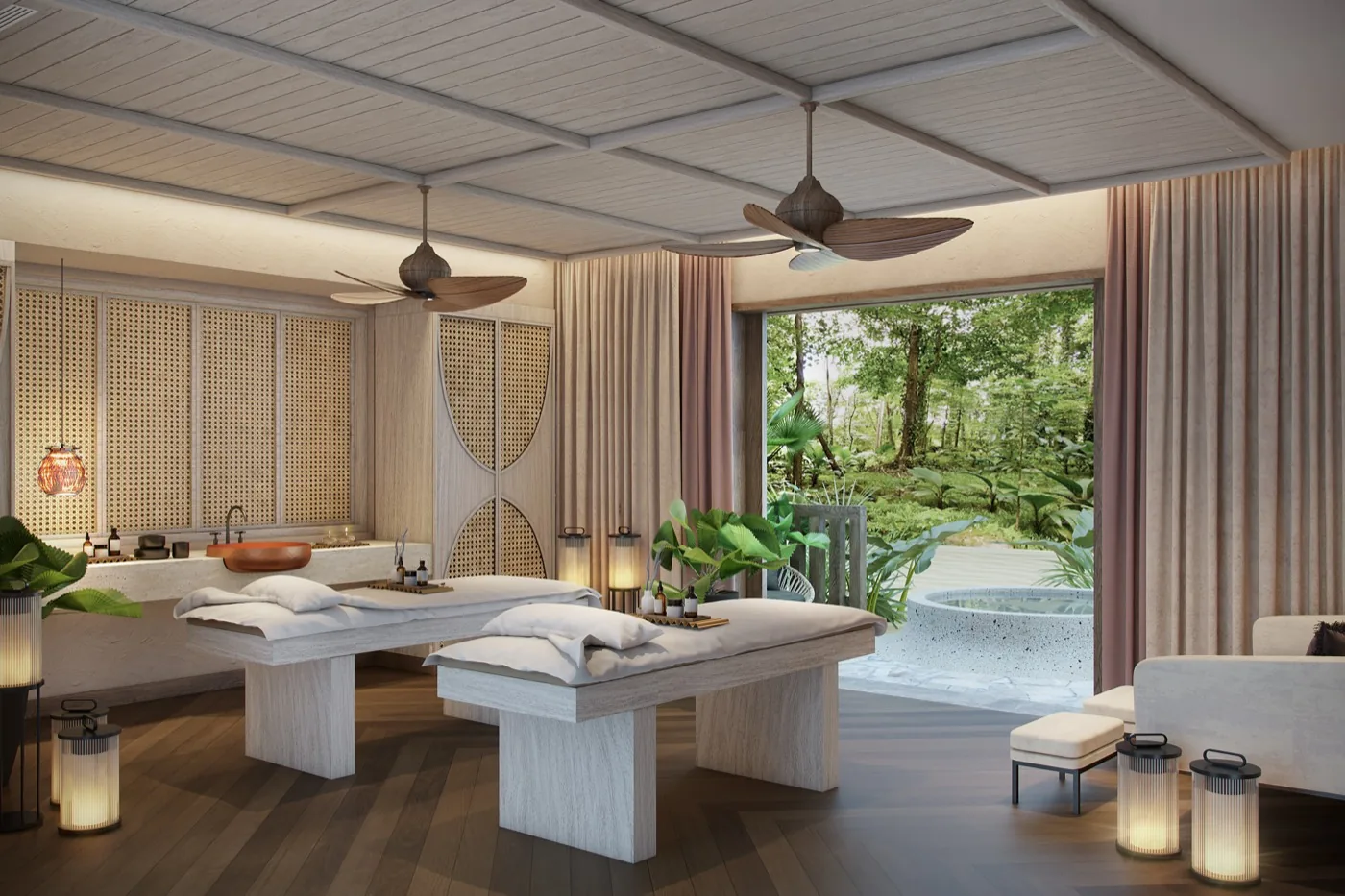A spa treatment room looking out onto the mangrove
