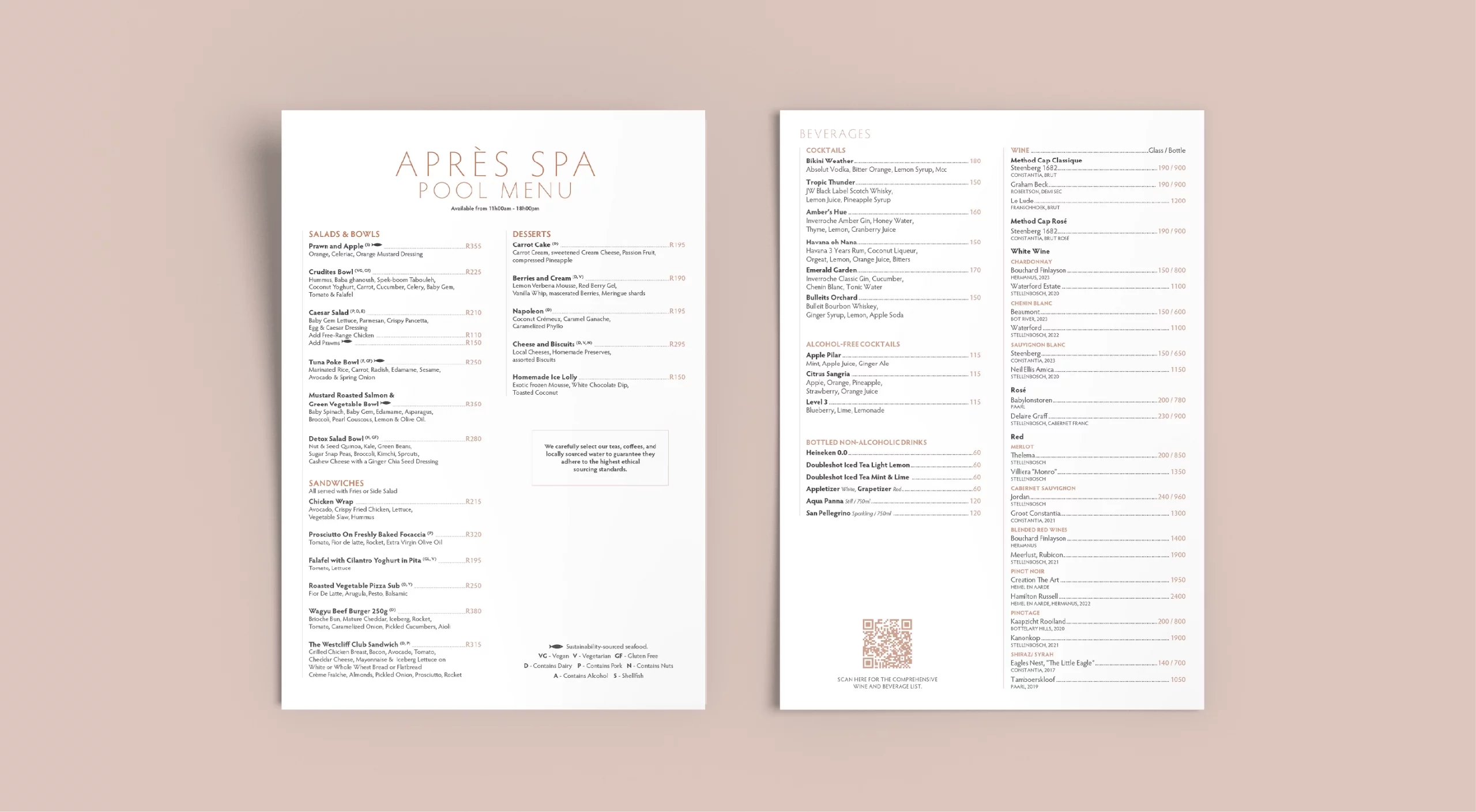Apres spa menu spread