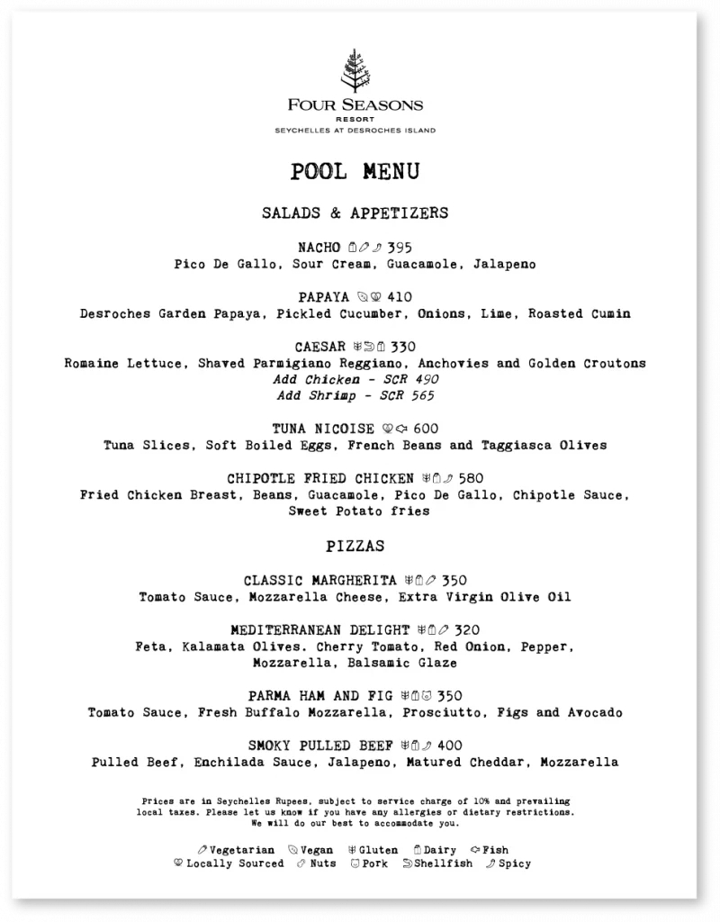 Restaurant menu
